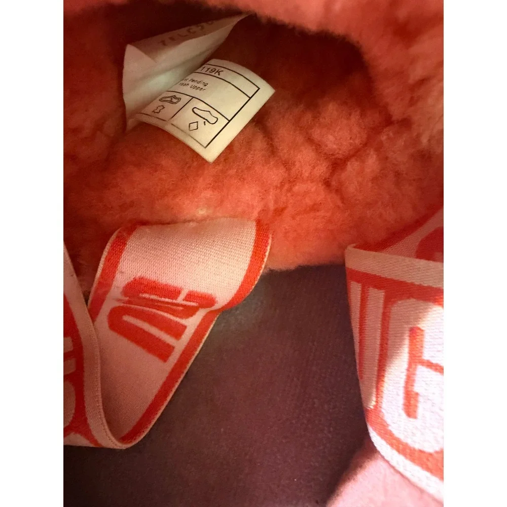 UGG Fluff Yeah Slide Coral Pink Sheepskin Slingback Sandals 1095119K